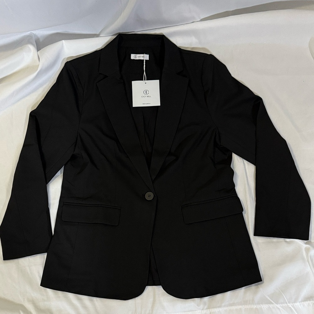 Cicy Bell Boys Black Single-Button Blazer